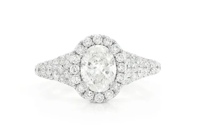 1.00ct Oval Solitaire - Halo Pave Rounded Shank - Diamond Engagement Ring - All Natural