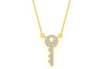 Key Diamond Pendant 14k Solid Gold 0.10ctw