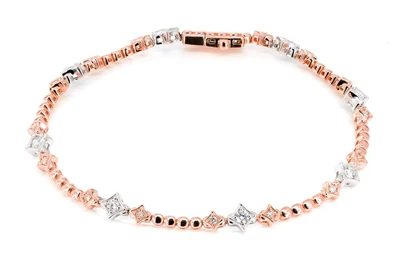 Beaded Four Point Star Trio Bracelet 14k Solid Gold 0.60ctw