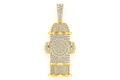 Fire Hydrant Water Diamond Pendant 14k Solid Gold 2.00ctw