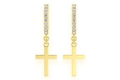 Plain Cross Hoop Diamond Earrings 14k Solid Gold 0.10ctw
