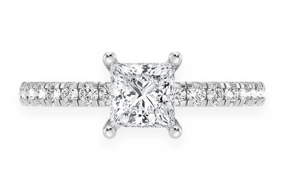 Thinn - 0.75ct Princess Solitaire - One Row Under Halo - Diamond Engagement Ring - All Natural