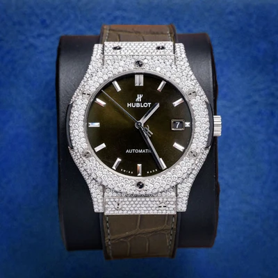 Hublot Classic Fusion Green Leather Custom Diamonds