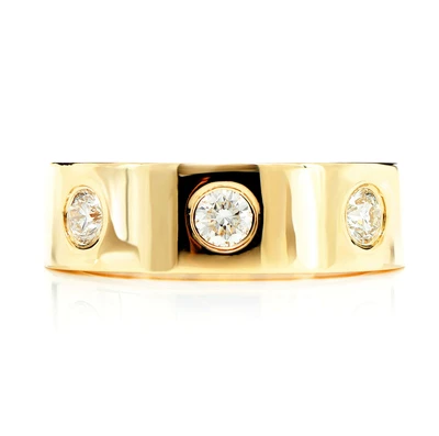 Three Stone Gypsy Set Diamond Band 14k Solid Gold 0.35ctw