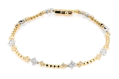 Beaded Four Point Star Trio Bracelet 14k Solid Gold 0.60ctw