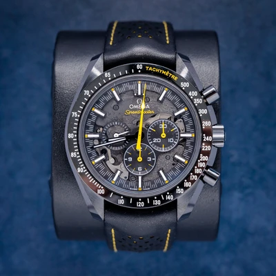 Omega Speedmaster Dark Side Of The Moon Apollo 8 - 44MM (311.92.44.30.01.001) Black Leather Yellow Stitching - 2018+ Production Watch & Box