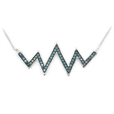 Blue Diamond Zig Zag Pendant Attached Necklace 14k Solid Gold 0.50ctw