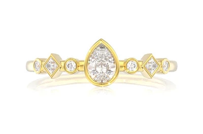 0.30ctw Diamond Pear Bezel Geometric Shank Engagement Ring - All Natural