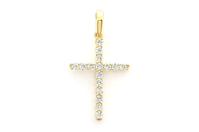 One Row Diamond Cross Pendant 14k Solid Gold 0.25ctw