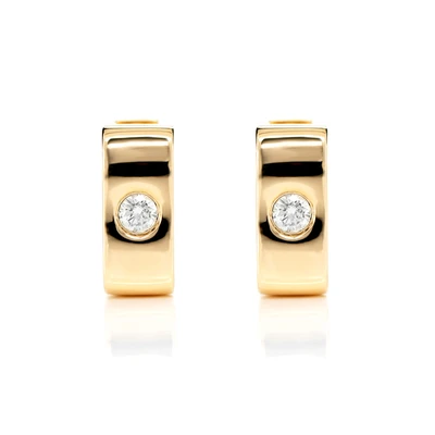Rectangular Gypsy Set Diamond Hoop Earrings 14k Solid Gold 0.25ctw