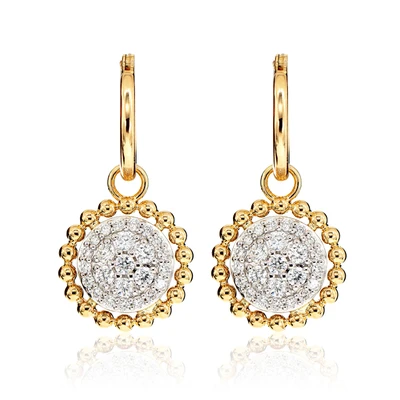 Dangling Diamond Halo Cluster Earrings 14k Solid Gold 0.60ctw