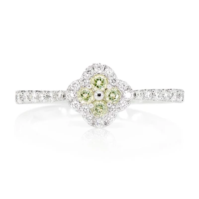 Clover Peridot Green And Diamond Cluster Halo Ring 14k Solid Gold 0.25ctw