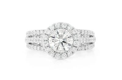 1.50ct Round Solitaire - Three Row Cathedral Halo - Diamond Engagement Ring - All Natural