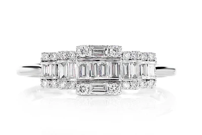 0.38ctw Round And Baguette Cluster - Diamond Engagement Ring - All Natural - 14k Solid Gold