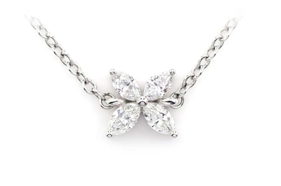 Marquise Diamond Flower Pendant Attached Necklace 14k Solid Gold 0.35ctw 