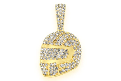Racing Helmet Diamond Pendant 14k Solid Gold 1.50ctw