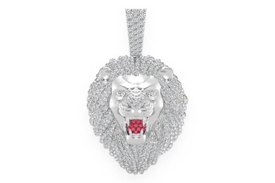 Roaring Lion Head Pendant 14k   