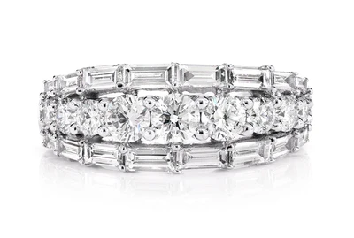 Graduated Baguette And Round Diamond Ring 1.75ctw 14k Solid Gold 