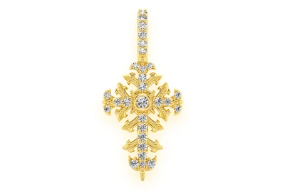 Filigree Cross Diamond Pendant 14k Solid Gold 0.50ctw