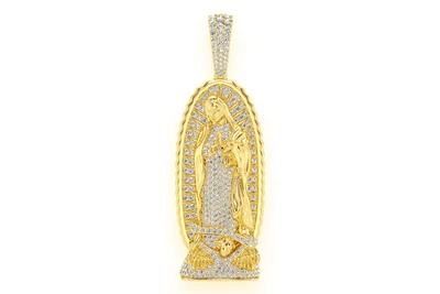 Virgin Of Guadalupe Statue Diamond Pendant 14k Solid Gold 3.20ctw