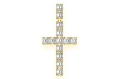 Baguette Cross Diamond Pendant 14k Solid Gold 5.00ctw