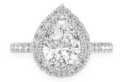 Thav - 1.50ct Pear Solitaire - Scallop Halo One Row - Diamond Engagement Ring - All Natural