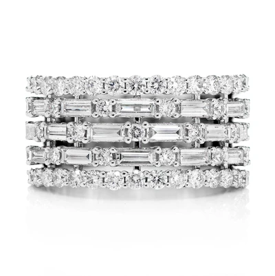 Five Row Baguette And Round Diamond Band Ring 14k Solid Gold 2.30ctw 