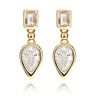 Diamond Dangling Pear Bezel Earrings 14k Solid Gold 0.75ctw