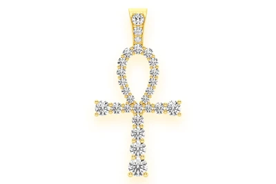 Graduated Egyptian Ankh Diamond Pendant 14k Solid Gold 1.50ctw