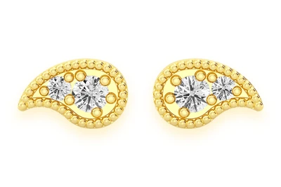 Paisley Stud Diamond Earrings 14k Solid Gold 0.05ctw