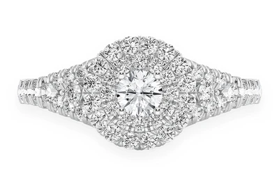 0.75ctw Round Double Halo - Diamond Engagement Ring - All Natural