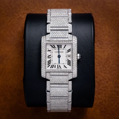 Cartier Tank Midsize Steel Custom Diamonds - Nc