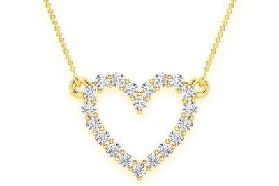 Open Heart Diamond Pendant 14k Solid Gold 0.15ctw