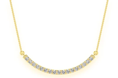 Curved Bar Diamond Necklace Connected 14k Solid Gold 0.15ctw
