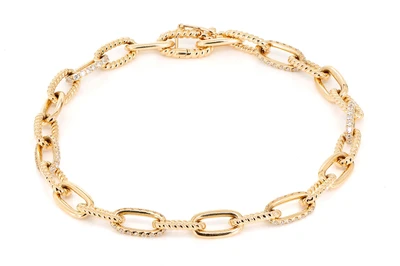 Diamond Pave Enlongated Rolo Link Bracelet 14k Solid Gold 0.70ctw