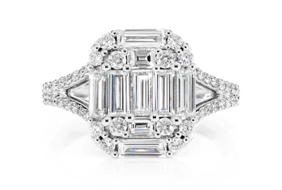 1.85ctw Cluster Split Shank Baguette And Round Diamond Engagement Ring 14k Solid Gold - All Natural 