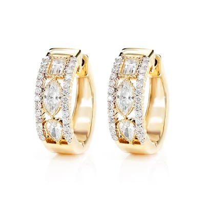Open Diamond Multi Shape Hoop Earrings 14k Solid Gold 1.05ctw