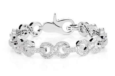 Infinity Baguette Diamond Link Bracelet Solid Gold 8.25ctw