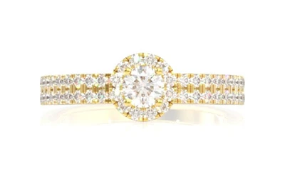 .25ct Round Solitaire - Two Row Band Halo Diamond Engagement Ring - All Natural