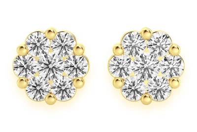 2.00ctw Flower Stud Diamond Earrings 14k Solid Gold