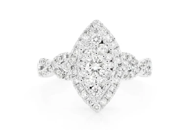 1.00ctw - Round Marquise Halo Cluster - Diamond Engagement Ring - All Natural