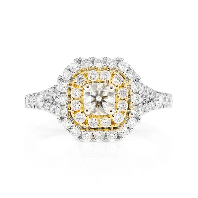 Double Halo Split Shank Diamond Engagement Ring - All Natural - 14k Solid Gold - 1.05ctw