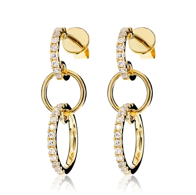 Diamond Interlock Hoop Earrings 14k Solid Gold 0.25ctw