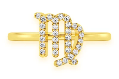 Virgo Zodiac Diamond Ring 14k Solid Gold 0.15ctw