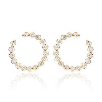Single Prong Scallop Hoop Design Earrings 14k Solid Gold 1.25ctw