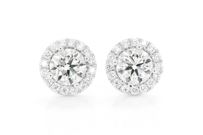 Halo Solitaire Stud Diamond Earrings 14k Solid Gold 2.50ctw