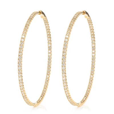 Large Inside Outside Diamond Hoops 14k Solid Gold 3.95ctw