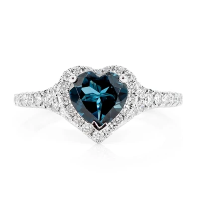Heart Sapphire And Diamond Halo Ring 14k Solid Gold 1.75ctw 