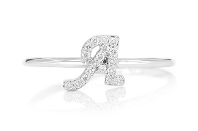 Cursive Letter A Diamond Ring 14k Solid Gold 0.10ctw