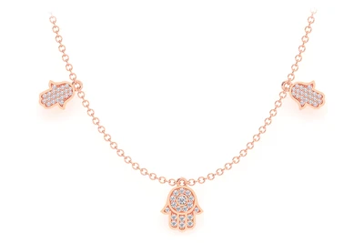 5 Hamsa Rolo Diamond Necklace Connected 14k Solid Gold 0.40ctw